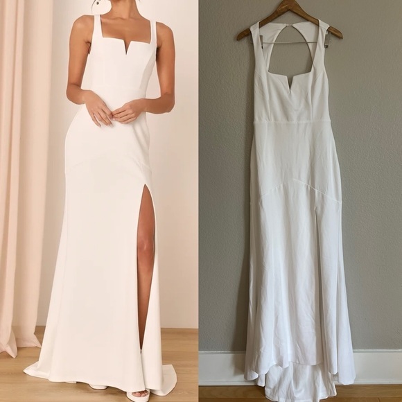 NWOT Everlasting Promise White Notched Backless Mermaid Maxi Dress - Picture 1 of 8